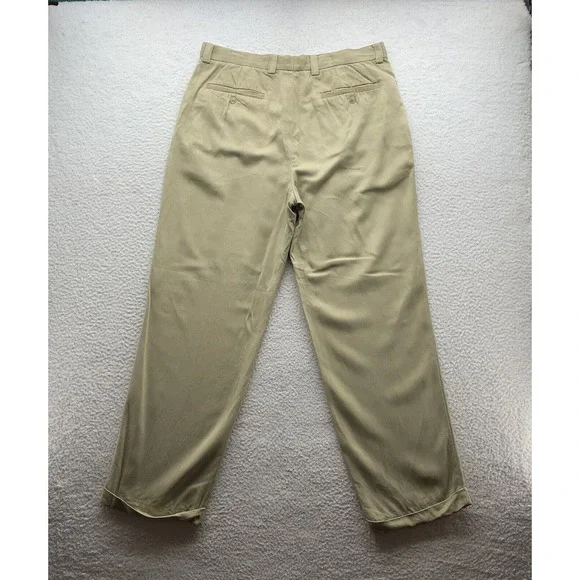 Tommy Bahama Silk Pants Mens 35x31 (Tag 35x34) Trouser Hemmed Pleated Tan‎ Dad - Picture 6 of 15